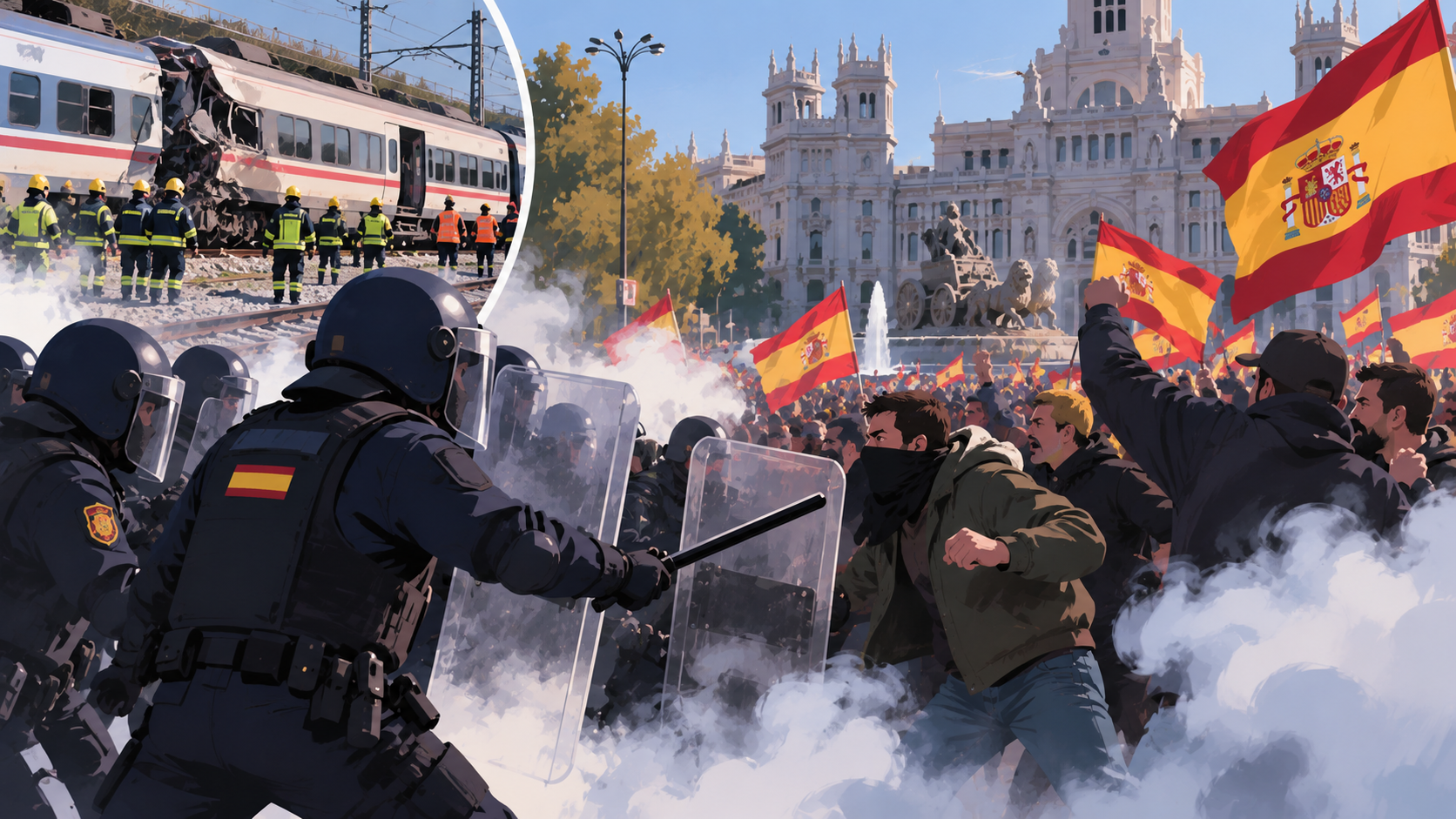 Összecsaptak a rendőrökkel a madridi tüntetők a vasúti tragédia után